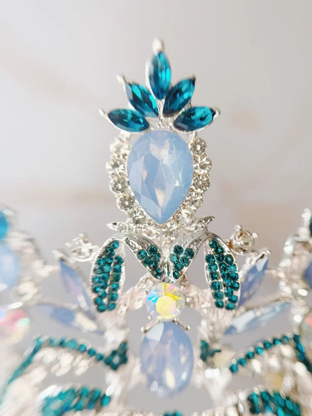 Blue Crystal Tiara Crown, Silver Crystal Bridal Wedding Pageant Prom Headpiece